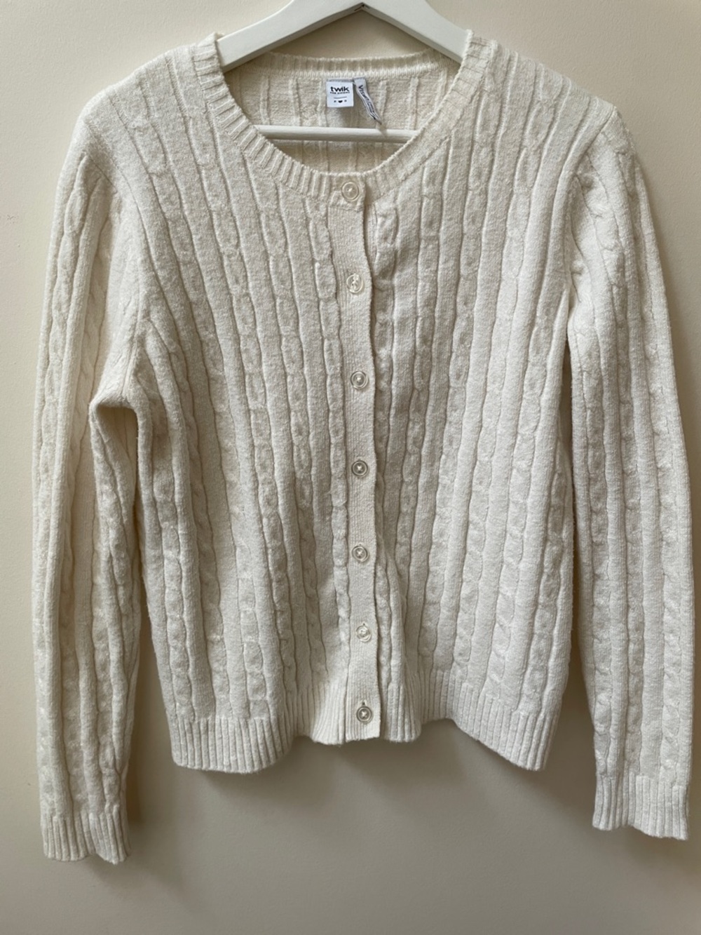 Simons twik Cream Cable-Knit Button-Up Cardigan